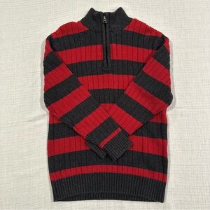 Silverlake Red & Dark Gray Striped Knit 1/4 Zip Sweater • Boys Small (8)